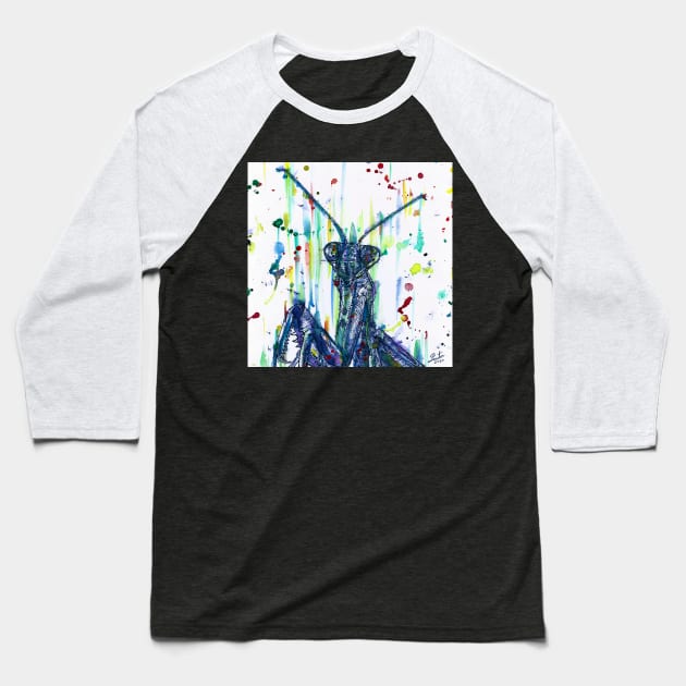 PRAYING MANTIS watercolor and ink portrait.2 Baseball T-Shirt by lautir